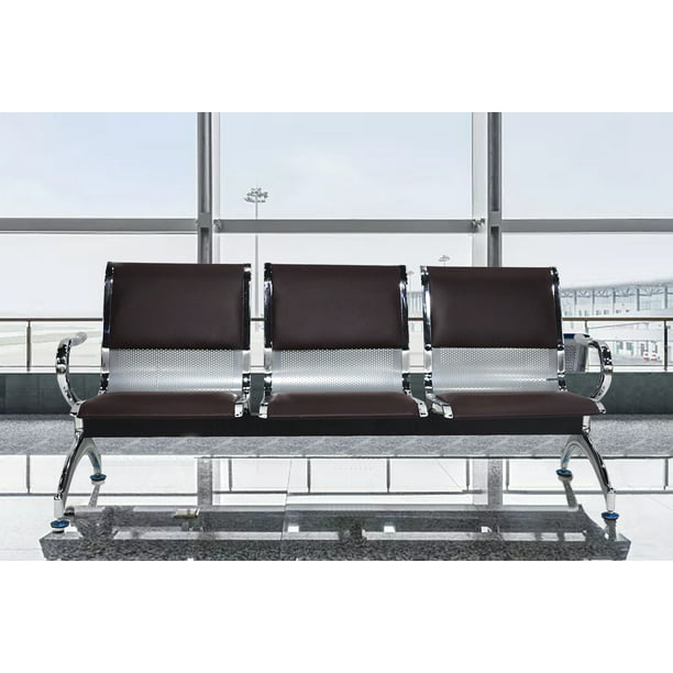 3-Seat Airport Office Waiting Room Reception Chair PVC leather Cushion Brown New